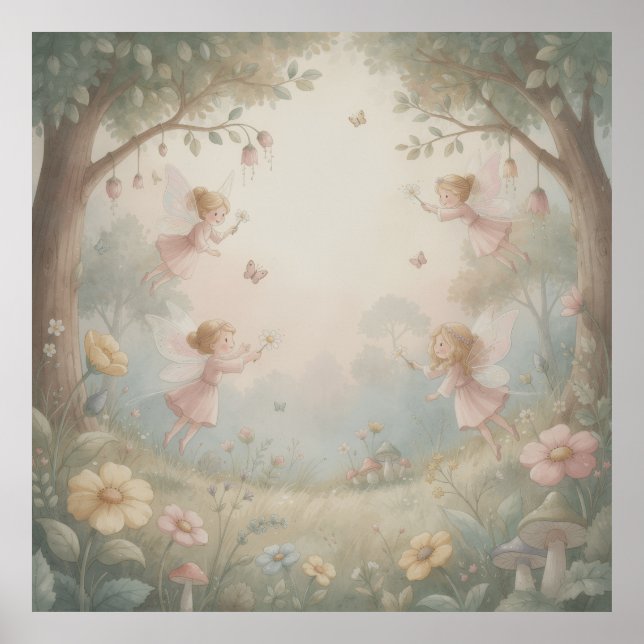 Pastel Rococo Fairy Garden Whimsical Nursery Mural Poster (Vorne)
