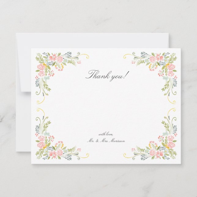Pastel Rococo Garden Ornate Floral Wedding Dankeskarte (Vorderseite)