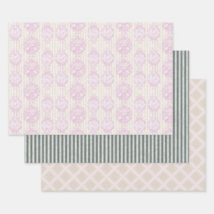 Pastel Rokoko Damask Stripe Wrapping Paper Sheets Geschenkpapier Set
