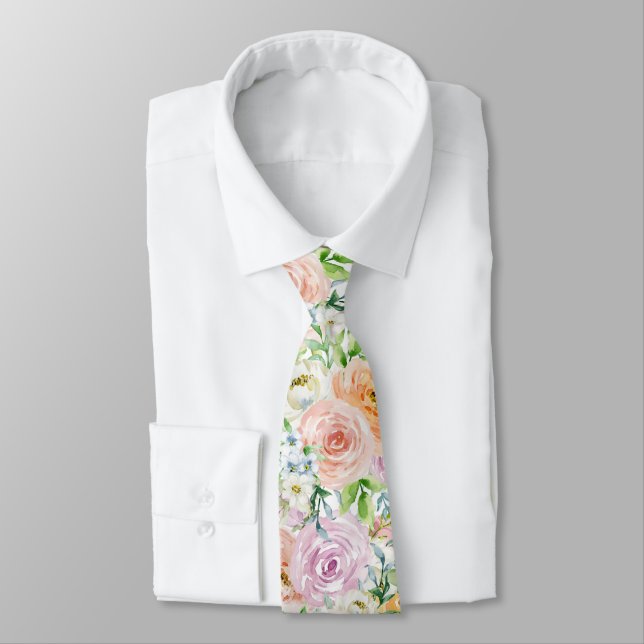 Pastel Romantische Rose Muster Kurz Krawatte (Gebunden)