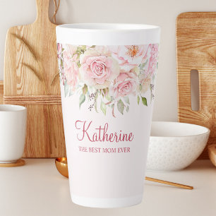 Pastel Rosa Blume Florenz Die beste Mama aller Zei Milchtasse