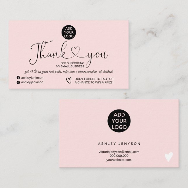 Pastel rosa moderne einfache Logo-Bestellung Viele Visitenkarte (Vorne/Hinten)
