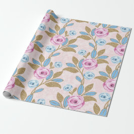 Pastel Rose Floral Gold Glitzer Barock Antonietta Geschenkpapier