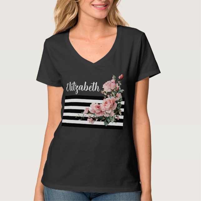 Pastel Rose floraler T - Shirt (Vorderseite)