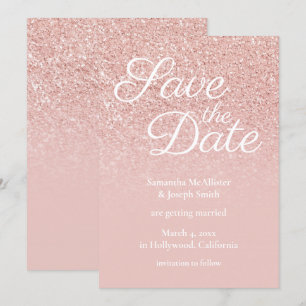 Pastel Rose Gold Blush Ombre Glitzer Save the Date Einladung