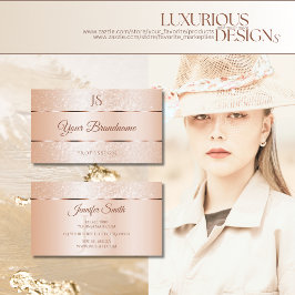 Pastel-Rose Korallenfesseln Glitzer und Initialen Visitenkarte