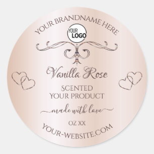 Pastel Rose Rosa Verzierte Produktetiketten Logo-H Runder Aufkleber