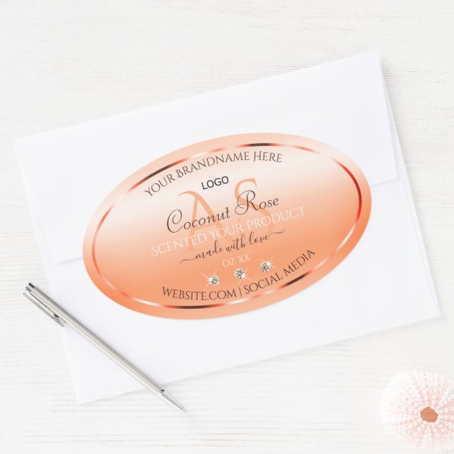 Pastel Rose Saumon Produit Étiquette Monogramme et (Enveloppe)