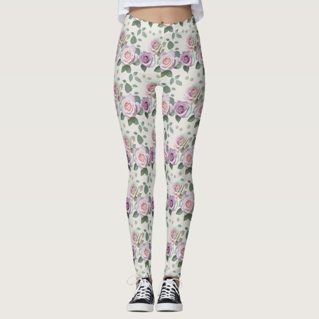 Pastel Roses In Shades Of Lilac Mint And Blush Leggings (Vorderseite)