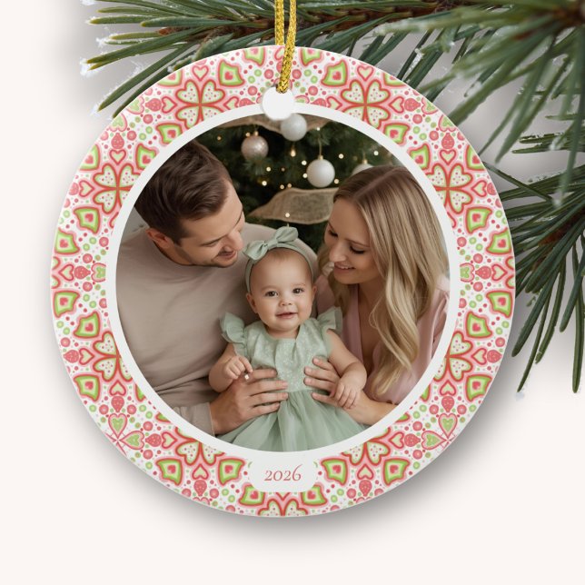 Pastel Round Ceramic Photo Christmas Ornament  (Round Ceramic Photo Ornament)