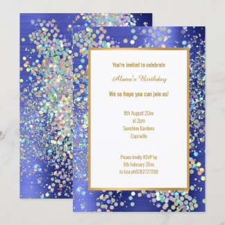 PASTEL ROYAL BLUE TEXTURED HOLOGRAPHIC INVITATION EINLADUNG