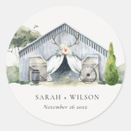 Pastel Rustic Dusky Barnyard Farm Thema Hochzeit Runder Aufkleber