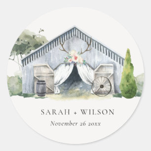 Pastel Rustic Dusky Barnyard Farm Thema Hochzeit Runder Aufkleber