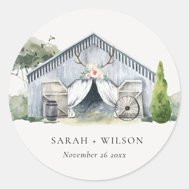 Pastel Rustic Dusky Barnyard Farm Thema Hochzeit Runder Aufkleber (Vorderseite)