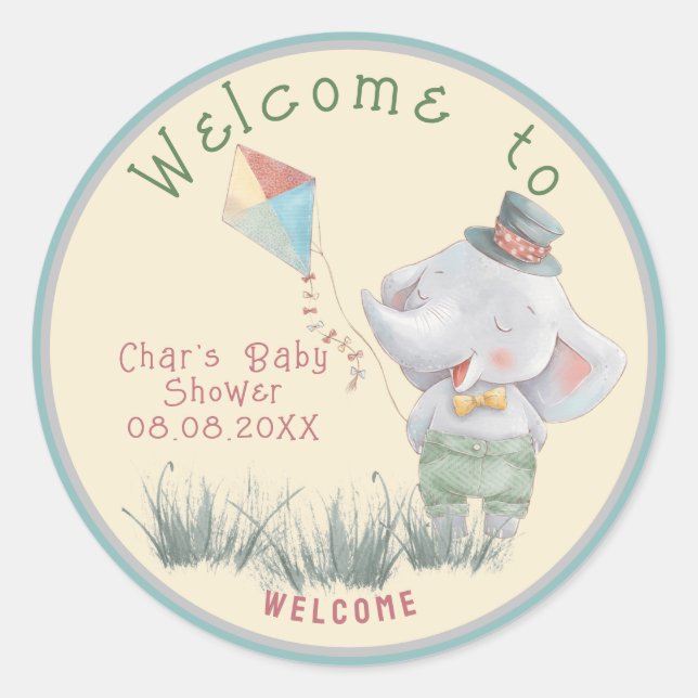 Pastel Safari Animals Personalisiert Baby Shower C Runder Aufkleber (Vorderseite)