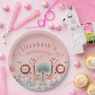 Pastel Safari - Wasserfarbene Jungtiere   Pappteller