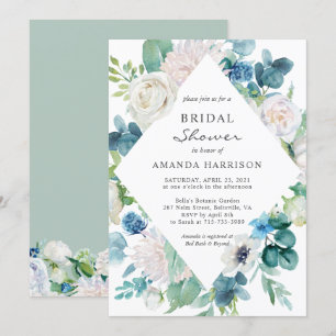 Pastel Sage Green Blue Weiß Brautparty Einladung