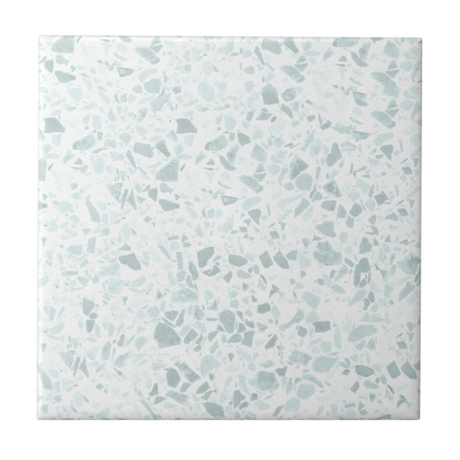 Pastel Sage und Blue Terrazzo Print Fliese (Vorderseite)