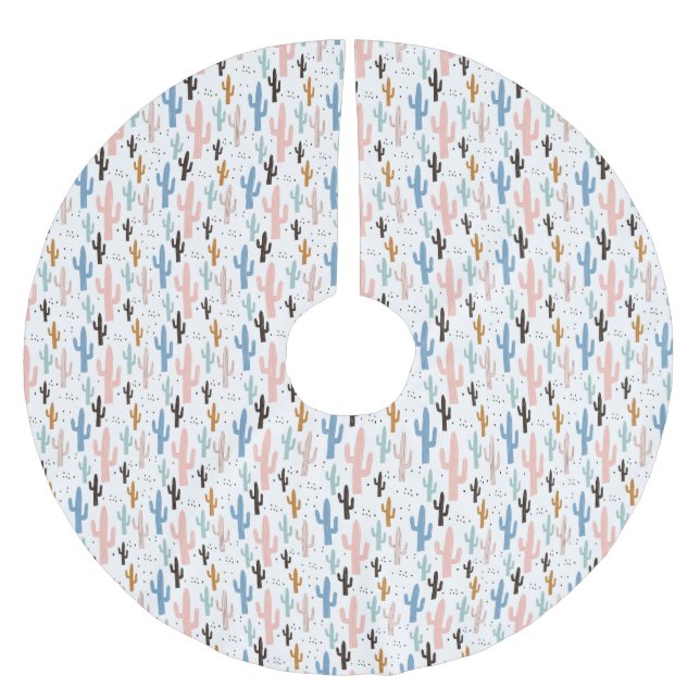 Pastel Saguaro Cactus Pattern Polyester Weihnachtsbaumdecke (Vorderseite)