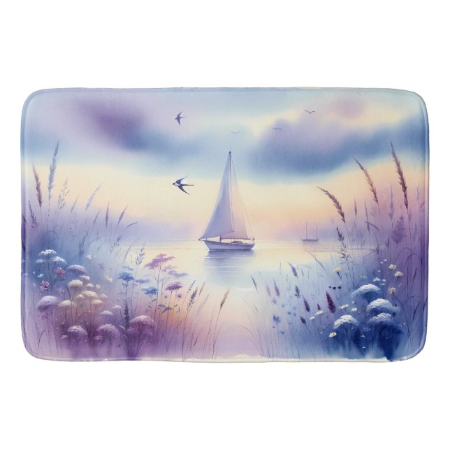 Pastel Sailboat Coastal Dreamscape Badematte (Vorderseite)