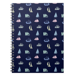 Pastel Sailboat Pattern in Midnight Blue Notizblock