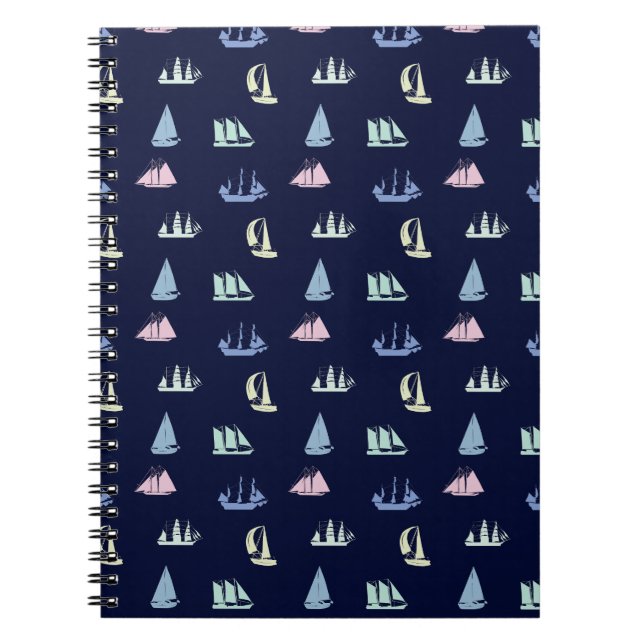 Pastel Sailboat Pattern in Midnight Blue Notizblock (Vorderseite)