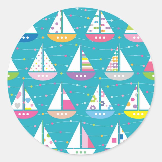 Pastel Sailboat Pattern Runder Aufkleber (Vorderseite)