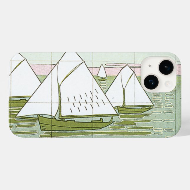 Pastel Sailboats Imitate Tile iPhone Case (Rückseite (Horizontal))