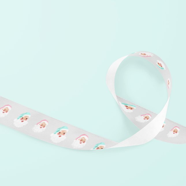 Pastel Santa Claus Faces Vintage Weihnachten Satinband (Von Creator hochgeladen)