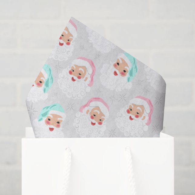 Pastel Santa Claus Faces Vintage Weihnachten Seidenpapier (Geschenktüte)