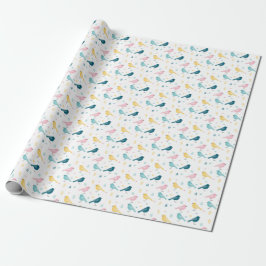 Pastel Scandi Birds Pattern Custom Name Nursery Geschenkpapier