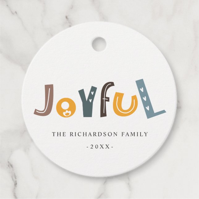 Pastel Scandi Yellow Grau Text Freude Weihnachten Geschenkanhänger (Vorderseite)