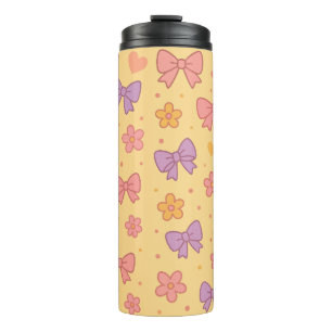 Pastel-Schleifen- und Blumenmuster – Süßes gelbes Thermosbecher