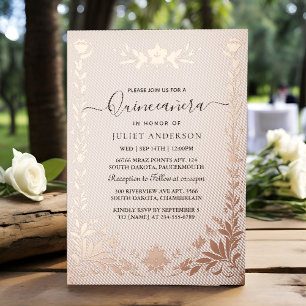 Pastel Schriftart Dusty Glam Rose Gold Quinceanera Folieneinladung