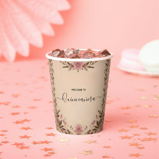 Pastel Schriftart Dusty Glam Rose Gold Quinceanera Pappbecher