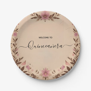 Pastel Schriftart Dusty Glam Rose Gold Quinceanera Pappteller