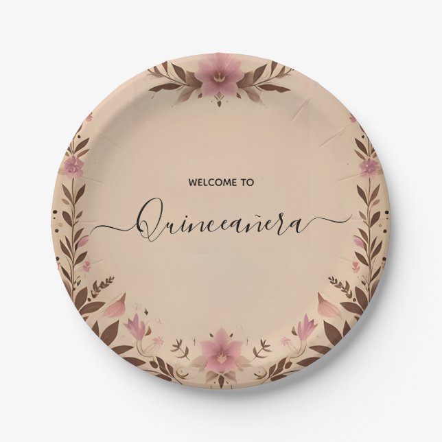 Pastel Schriftart Dusty Glam Rose Gold Quinceanera Pappteller (Vorderseite)