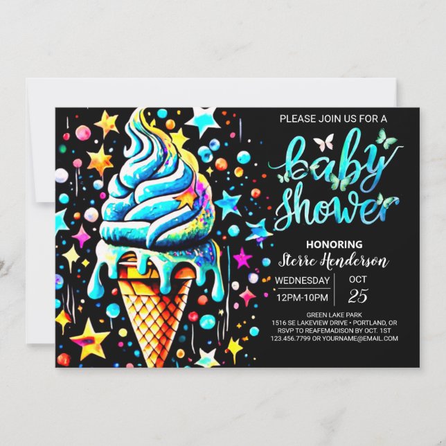 Pastel Scoop Ice Cream Boy Baby Dusche Einladung (Vorderseite)