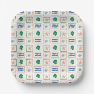 Pastel Seashell Pattern Coastal Boho Moderne Pappteller