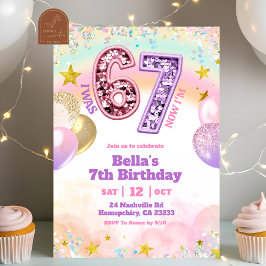Pastel-Sequenzer-Glitter 67 Mädchen-Geburtstag Einladung