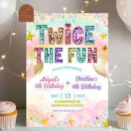 Pastel-Sequenzer-Glitter-Doppel-Geburtstag Einladung