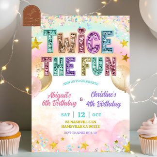 Pastel-Sequenzer-Glitter-Doppel-Geburtstag Einladung