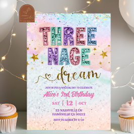 Pastel-Sequenzer-Glitter-Dreijährige-Traum-Geburts Einladung