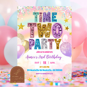 Pastel-Sequenzer-Glitter-Zeit ZWEI Party-Einladung Einladung
