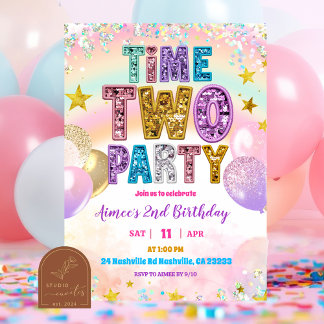 Pastel-Sequenzer-Glitter-Zeit ZWEI Party-Einladung Einladung