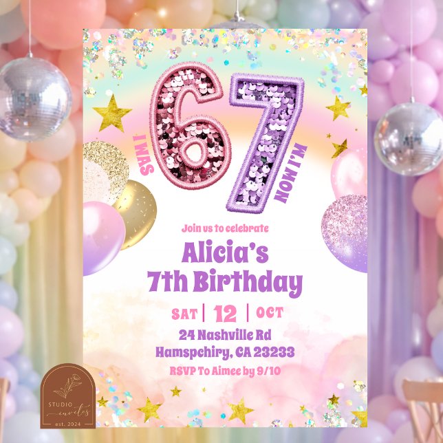 Pastel Sequin Glitter 67 Girl  Birthday Einladung (Von Creator hochgeladen)