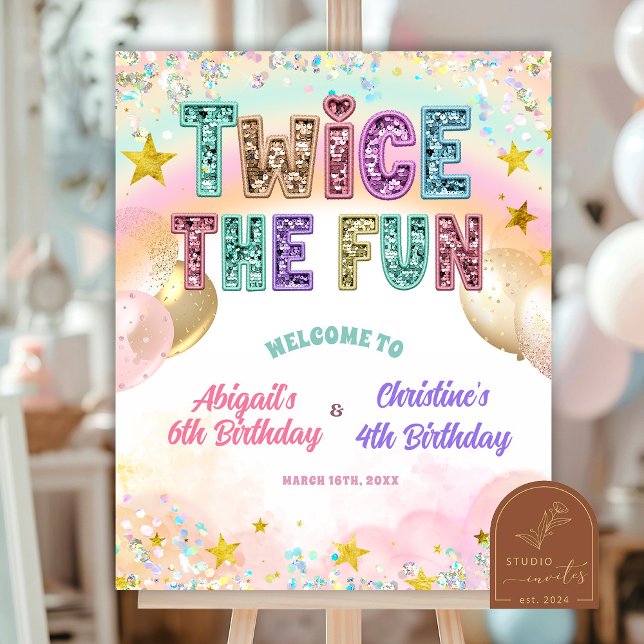 Pastel Sequin Glitter Double Birthday Welcome Sign Poster (Von Creator hochgeladen)