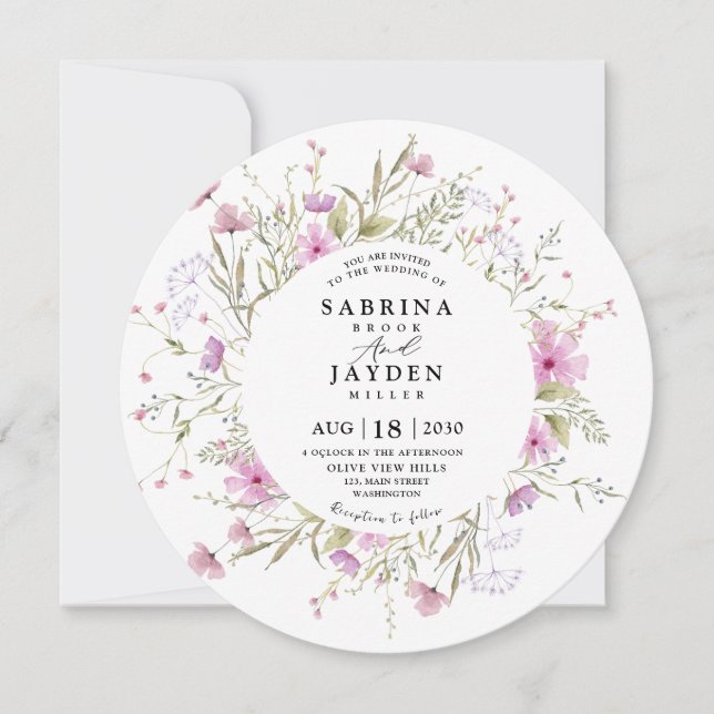 Pastel Shade Blush Pink Wild Floral Wedding Einladung (Vorderseite)