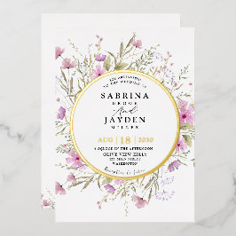 Pastel Shade Blush Pink Wild Floral Wedding Gold Folieneinladung