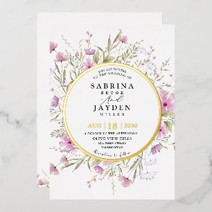 Pastel Shade Blush Pink Wild Floral Wedding Gold Folieneinladung